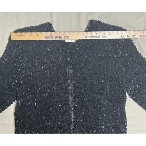 Cache Vintage Silk Black Sequin Textured Cardigan Jacket Women's Medium Formal - Picture 4 of 12
